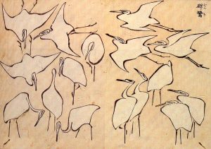 Hokusai's painting Egrets from Lessons In Simplified Drawings