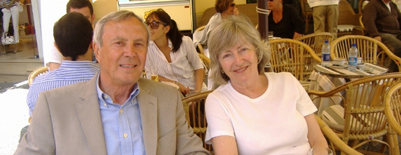 Barry and his late wife Christine, sitting at a bar